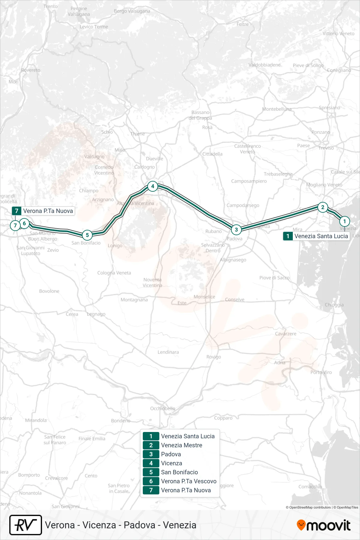 Linea RV treno (Verona P.Ta Nuova) - Percorsi e fermate sulla mappa