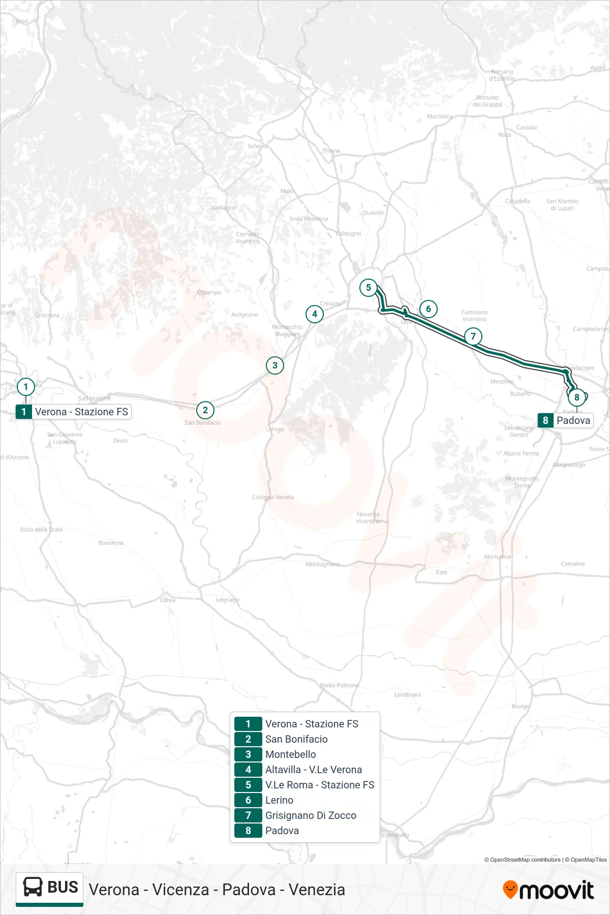 Linea BUS  bus (Padova) - Percorsi e fermate sulla mappa
