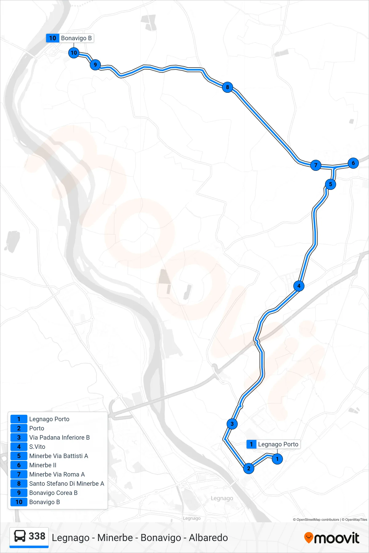 Linea 338  bus (Bonavigo) - Percorsi e fermate sulla mappa