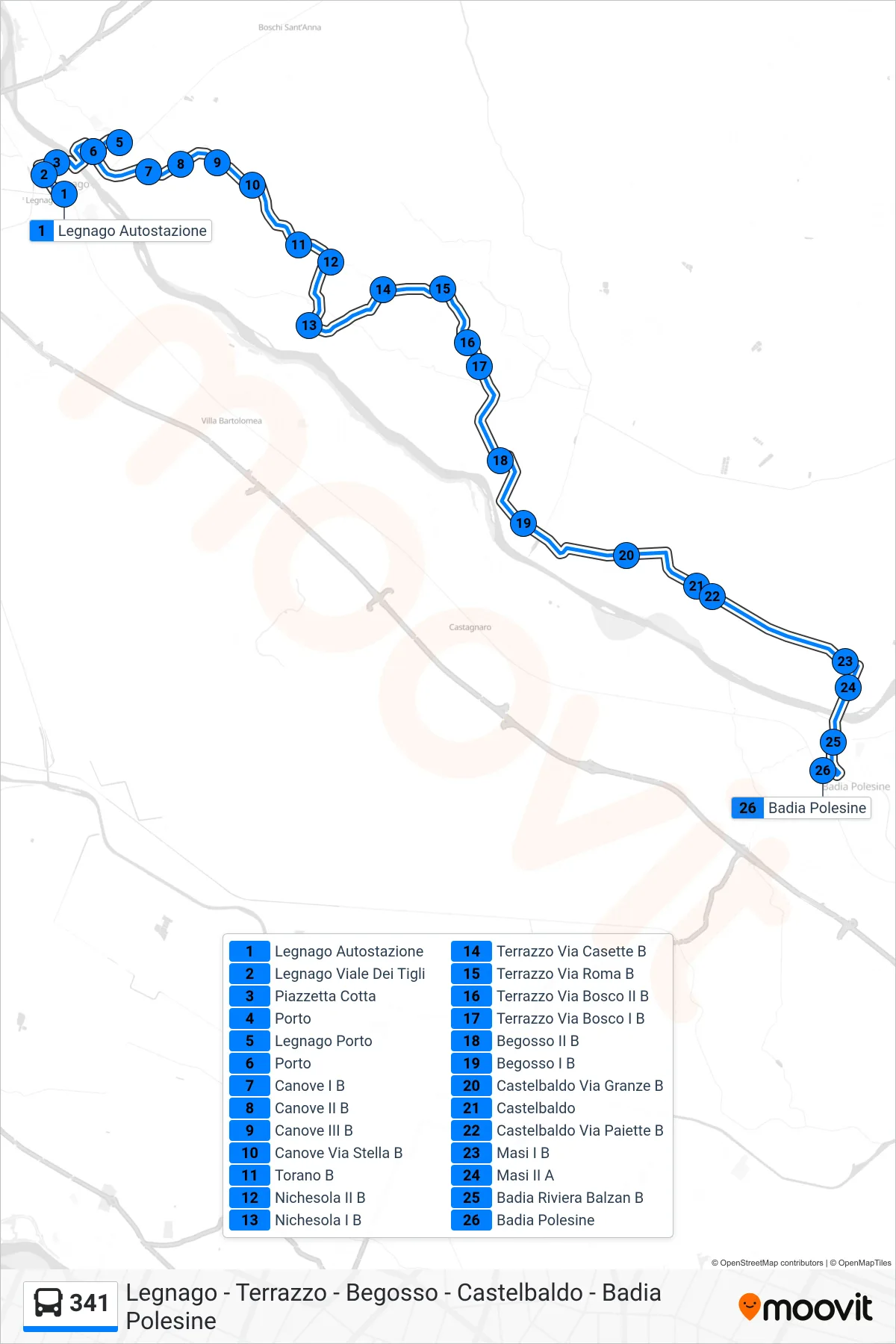 Linea 341 bus (Badia Polesine) - Percorsi e fermate sulla mappa
