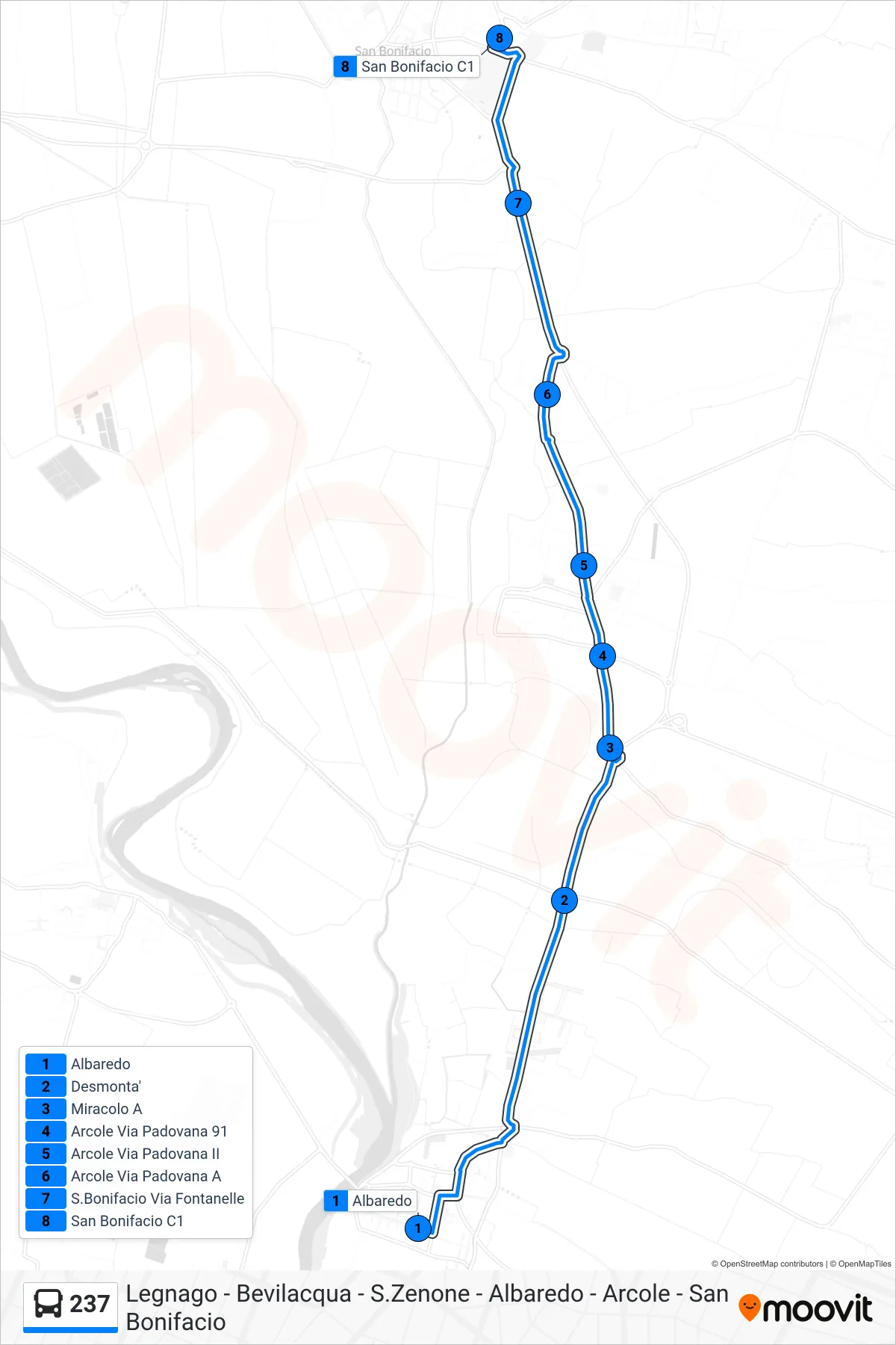 Linea 237 bus (San Bonifacio) - Percorsi e fermate sulla mappa