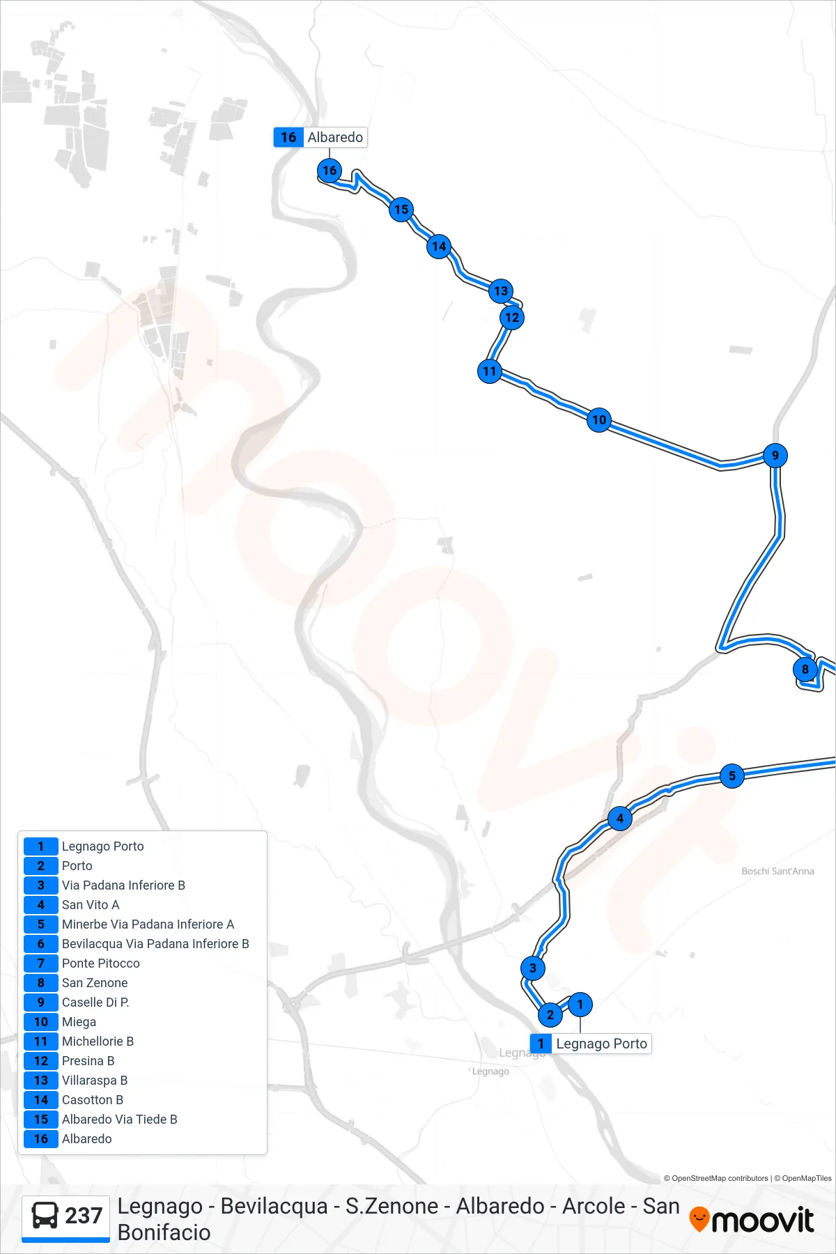 Linea 237 bus (Albaredo D'Adige) - Percorsi e fermate sulla mappa
