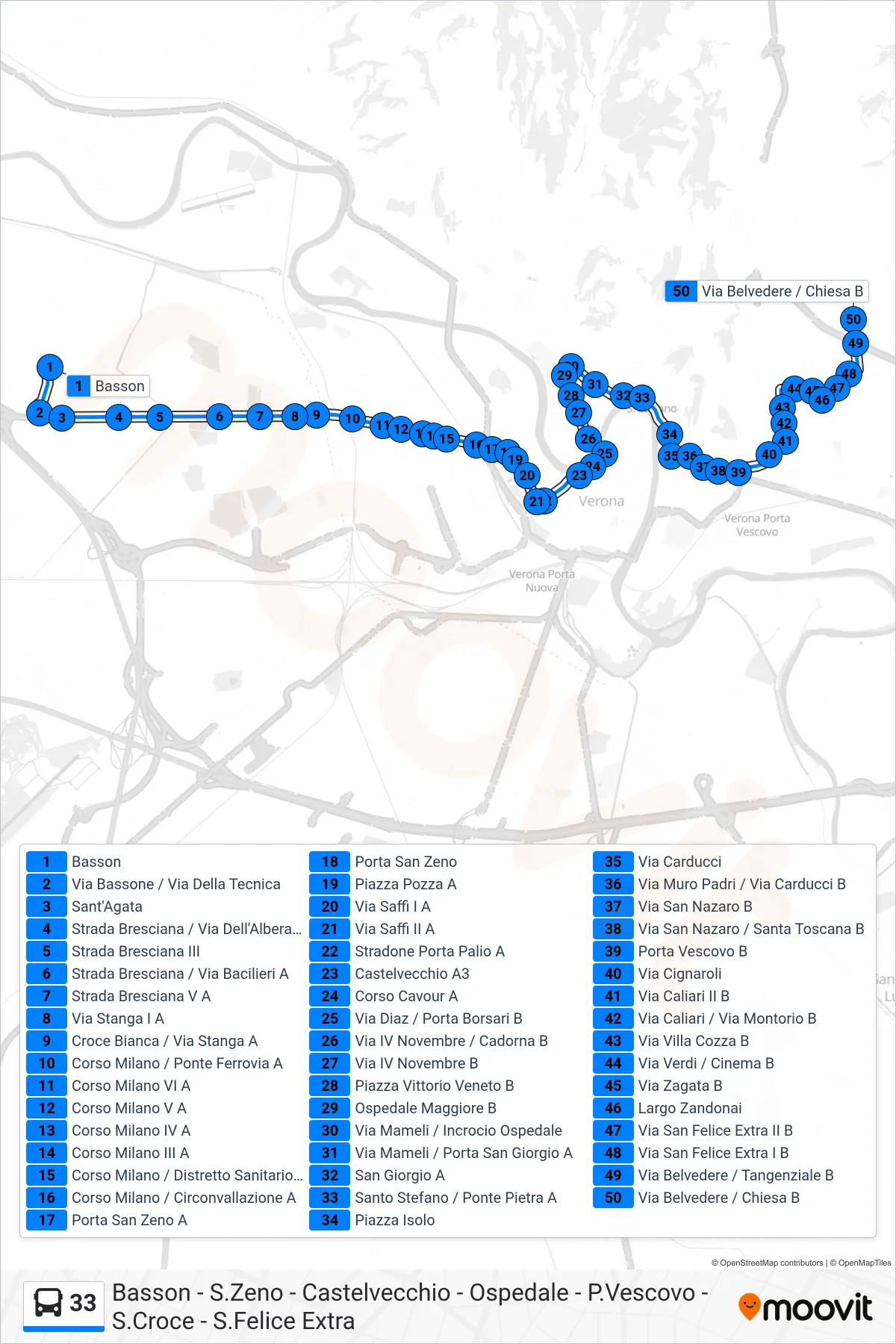 Linea 33  bus (S.Felice Extra) - Percorsi e fermate sulla mappa