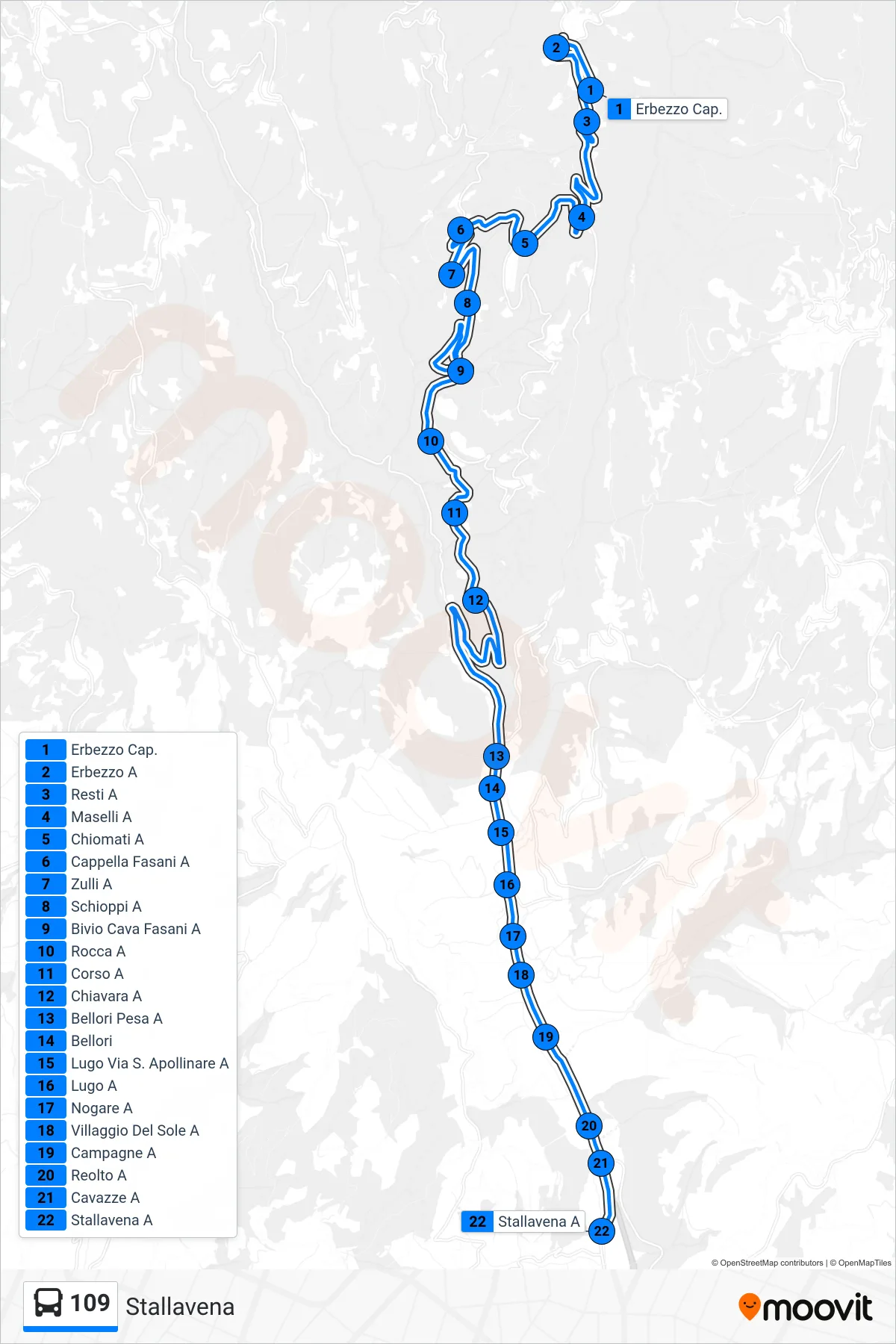 Linea 109  bus (Stallavena) - Percorsi e fermate sulla mappa