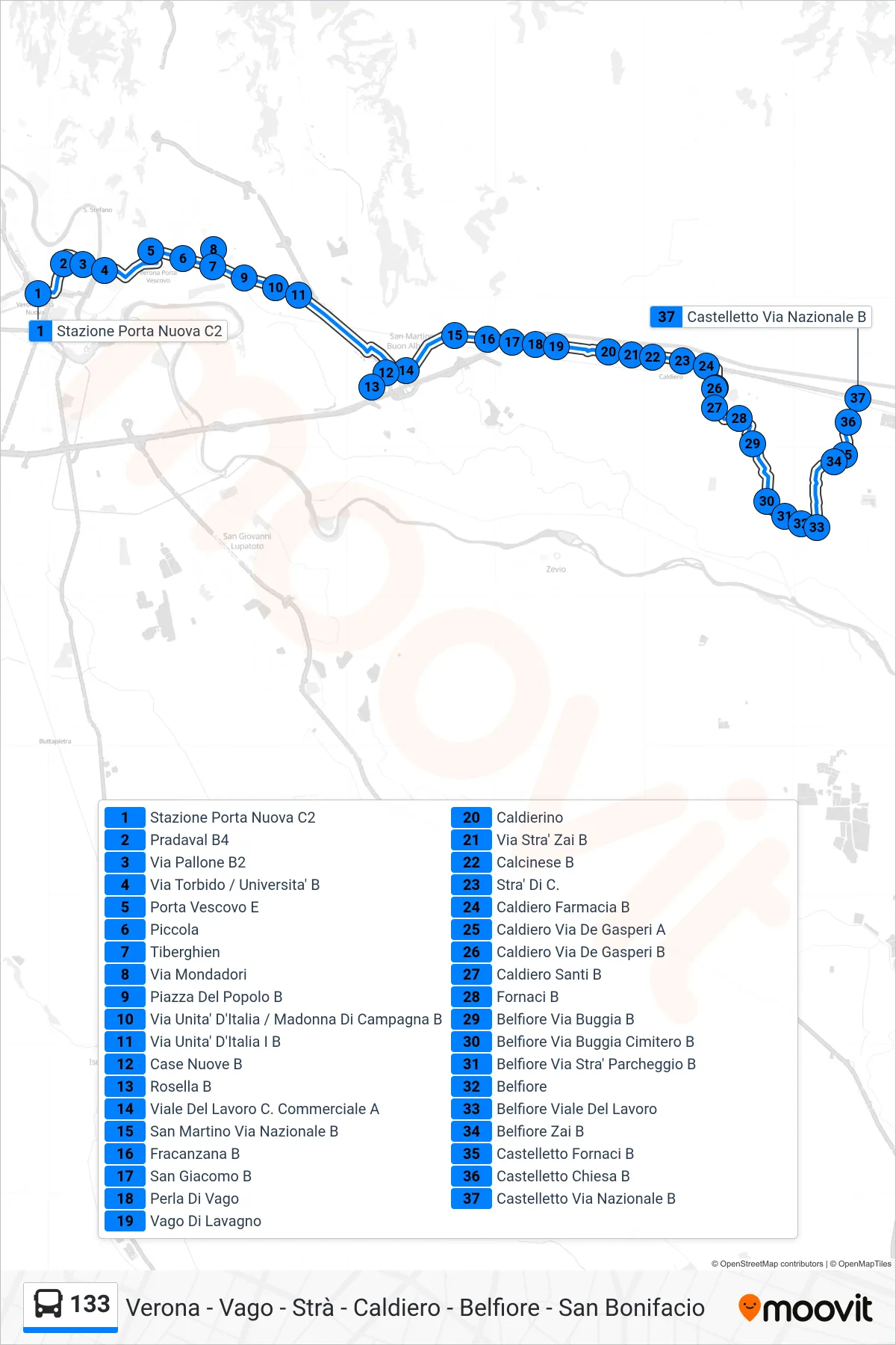 Linea 133 bus (Castelletto Soave) - Percorsi e fermate sulla mappa