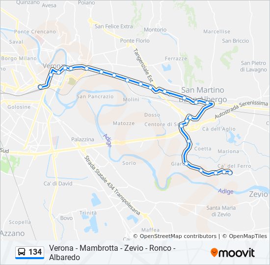 134 bus Line Map