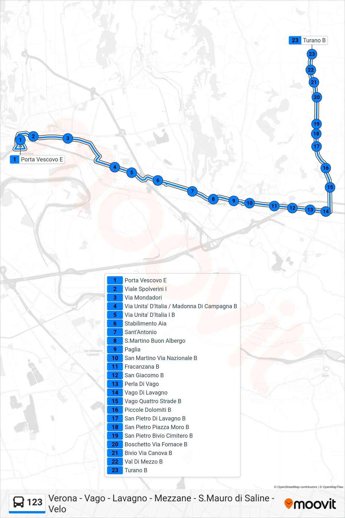 Linea 123 bus (Turano) - Percorsi e fermate sulla mappa