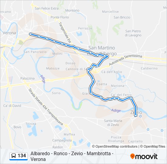 Percorso linea bus 134