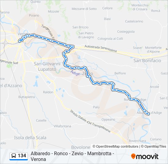 Percorso linea bus 134