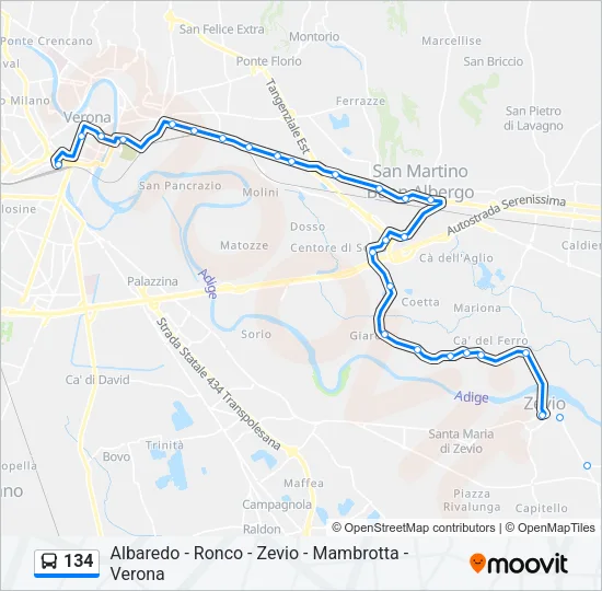 134 Bus Line Map