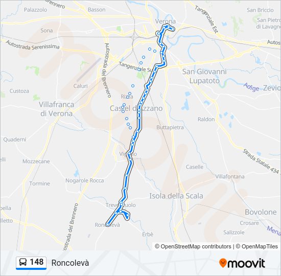 Percorso linea bus 148