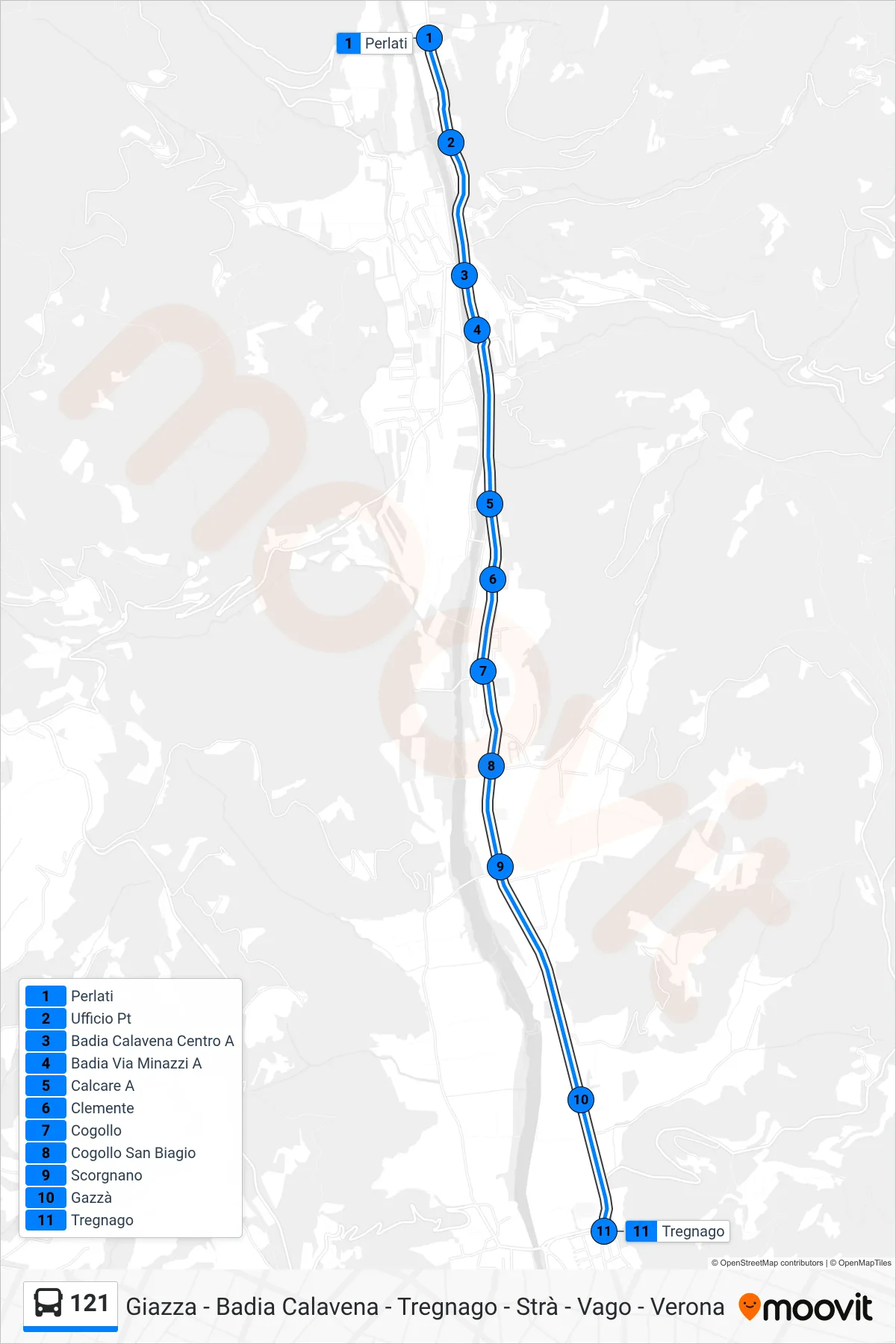 Linea 121  bus (Tregnago) - Percorsi e fermate sulla mappa