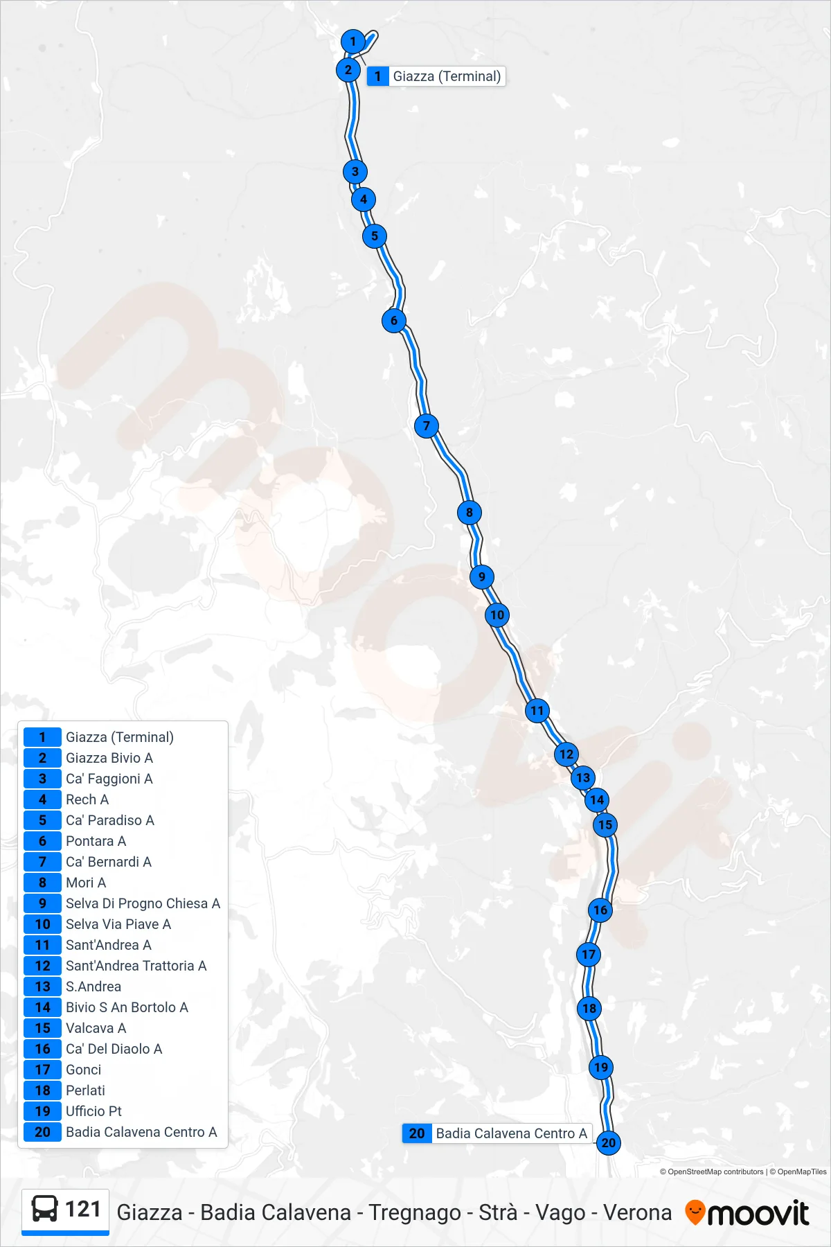 Linea 121 bus (Badia Calavena) - Percorsi e fermate sulla mappa