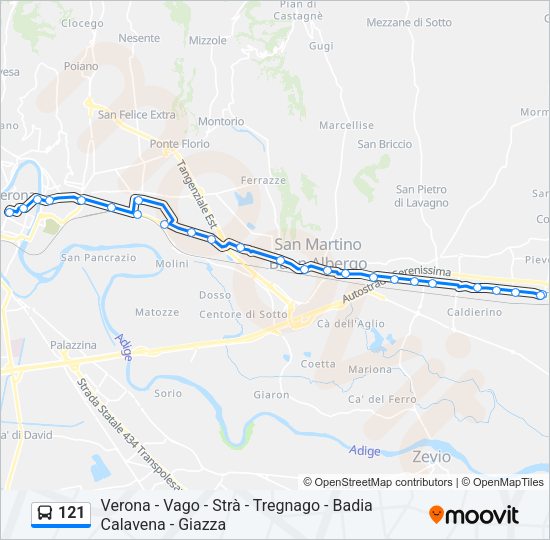 Percorso linea bus 121