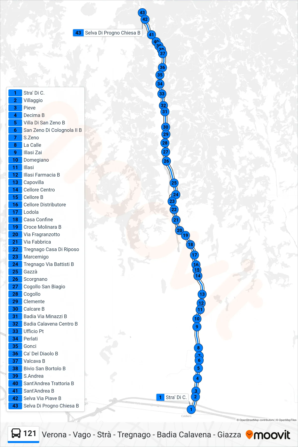 Linea 121 bus (Selva Di Progno) - Percorsi e fermate sulla mappa