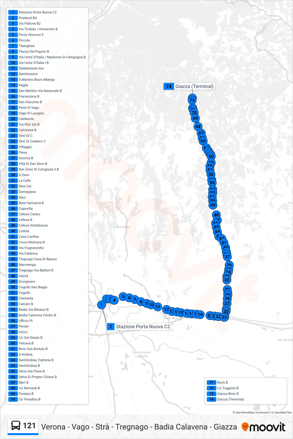 Linea 121 bus (Giazza) - Percorsi e fermate sulla mappa
