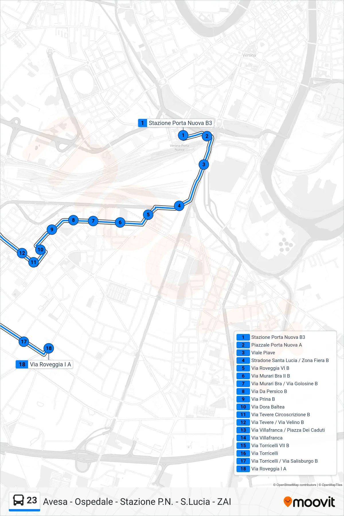 Linea 23 bus (Zai - Via Roveggia) - Percorsi e fermate sulla mappa