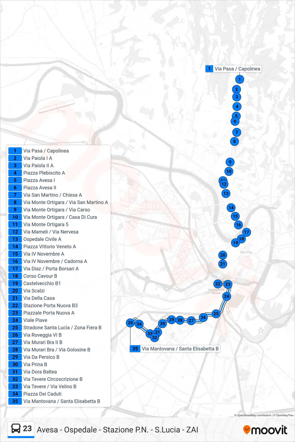Linea 23 bus (Via Mantovana) - Percorsi e fermate sulla mappa