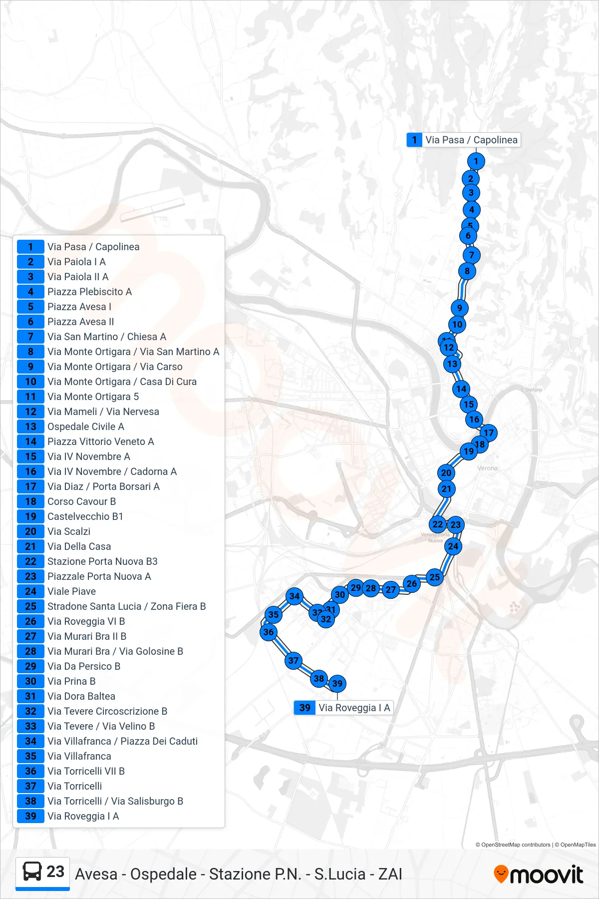 Linea 23 bus (Zai - Via Roveggia) - Percorsi e fermate sulla mappa