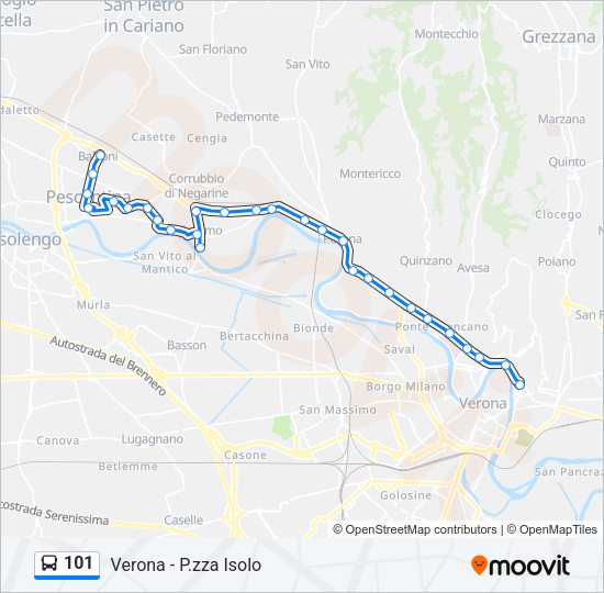 Percorso linea bus 101