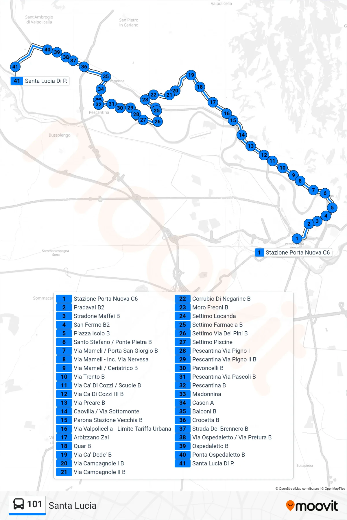 Linea 101 bus (Santa Lucia) - Percorsi e fermate sulla mappa