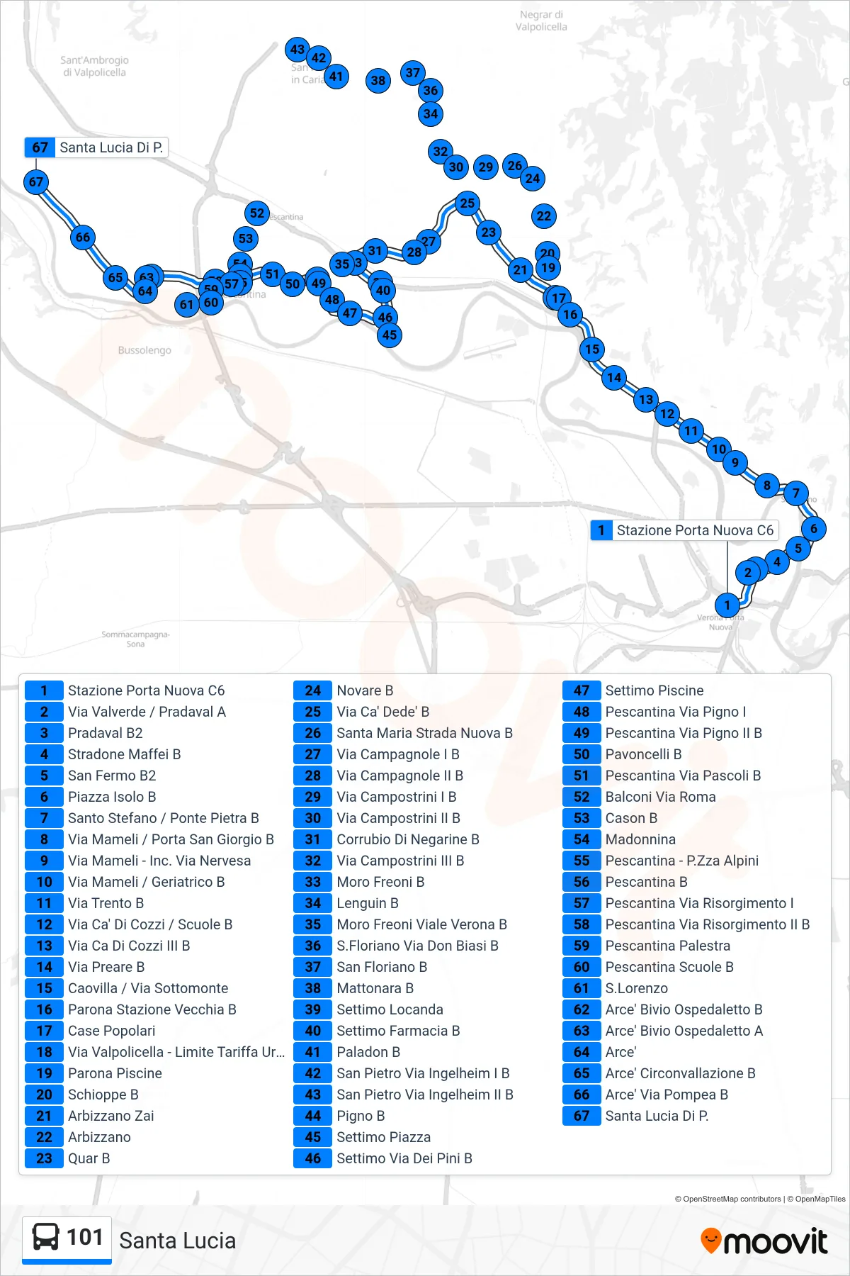 Linea 101 bus (Santa Lucia) - Percorsi e fermate sulla mappa