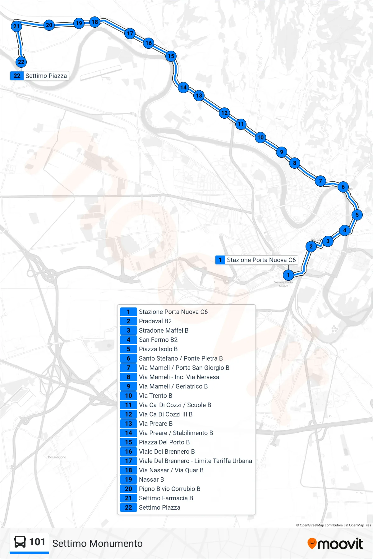 Linea 101 bus (Settimo Monumento) - Percorsi e fermate sulla mappa