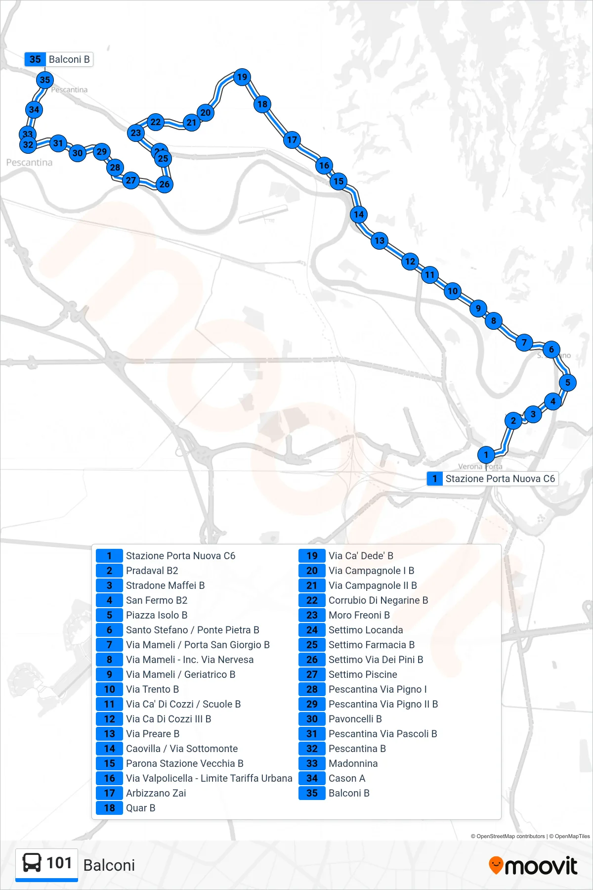 Linea 101  bus (Balconi) - Percorsi e fermate sulla mappa