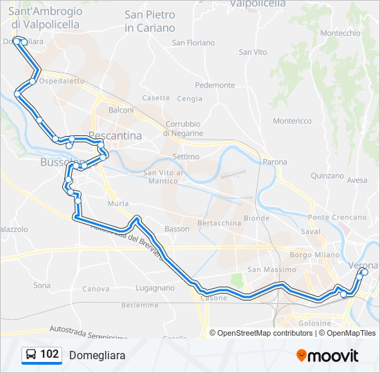 Percorso linea bus 102