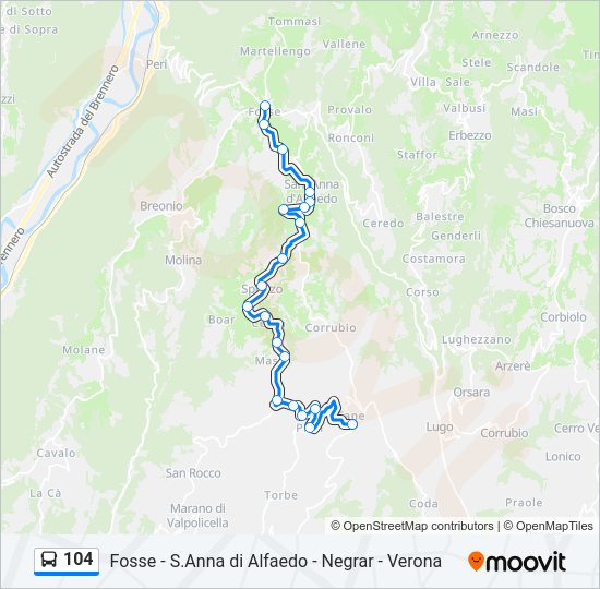 Percorso linea bus 104