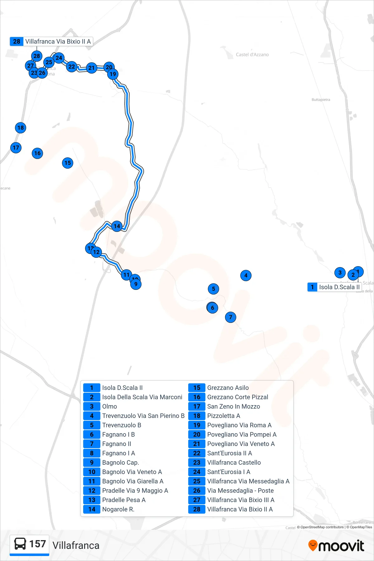 Linea 157 bus (Villafranca) - Percorsi e fermate sulla mappa