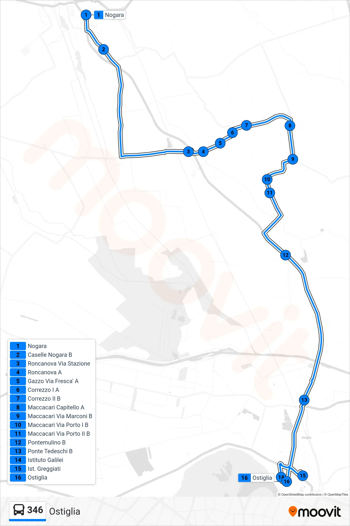 Linea 346 bus (Ostiglia) - Percorsi e fermate sulla mappa