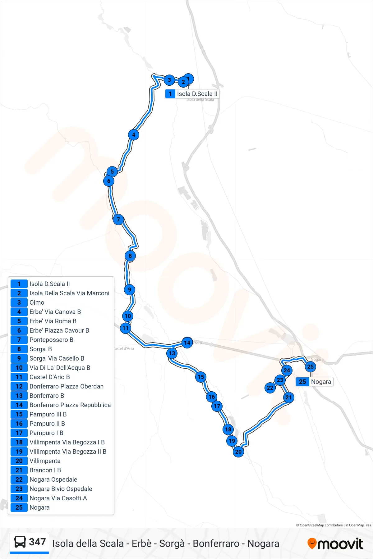 Linea 347 bus (Nogara) - Percorsi e fermate sulla mappa