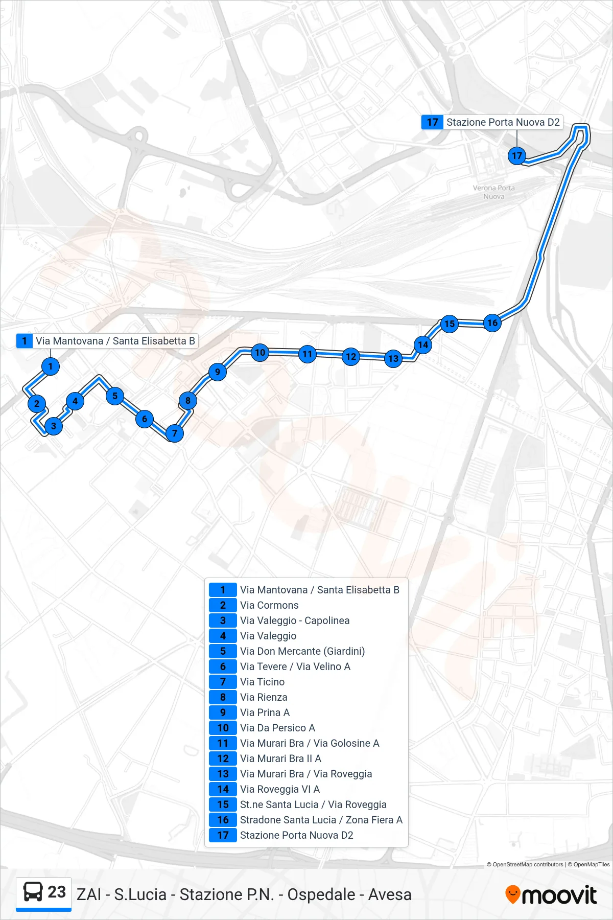 Linea 23  bus (Porta Nuova FS) - Percorsi e fermate sulla mappa