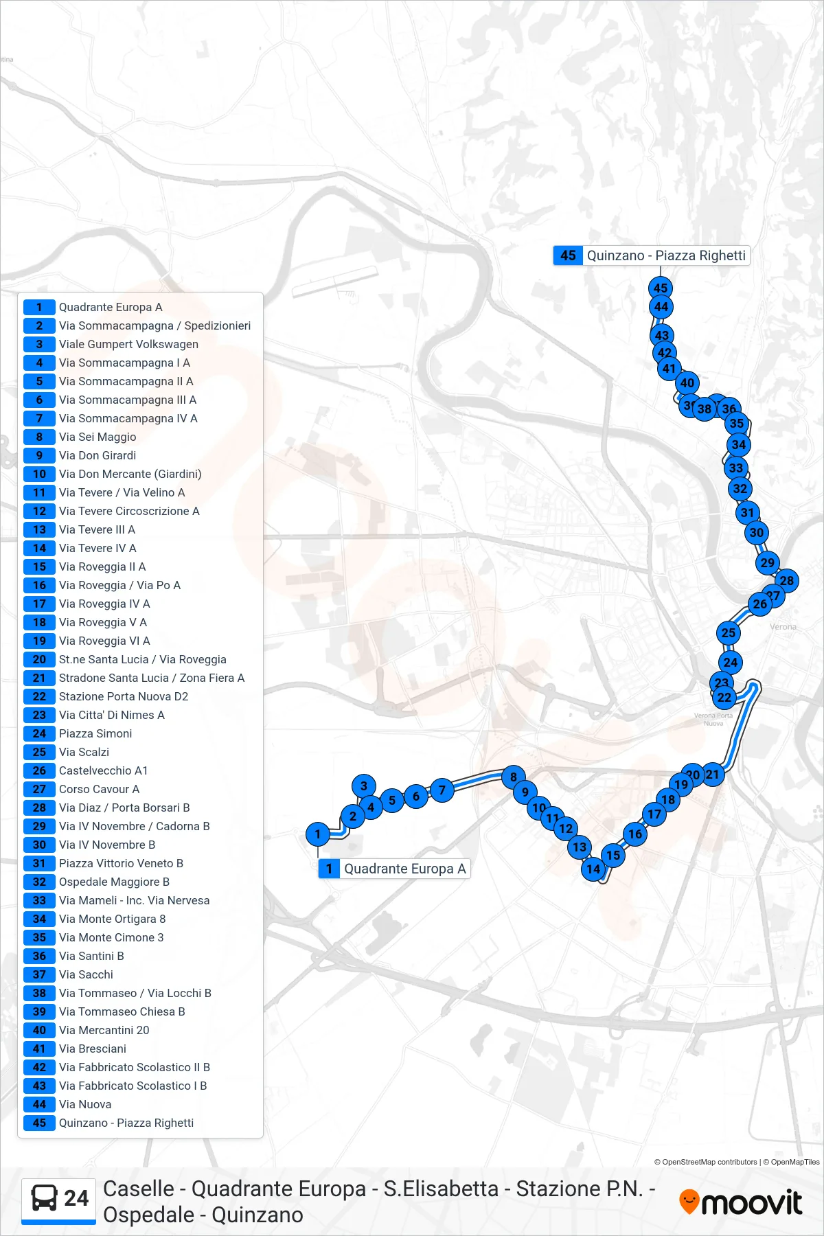Linea 24 bus (Quinzano) - Percorsi e fermate sulla mappa