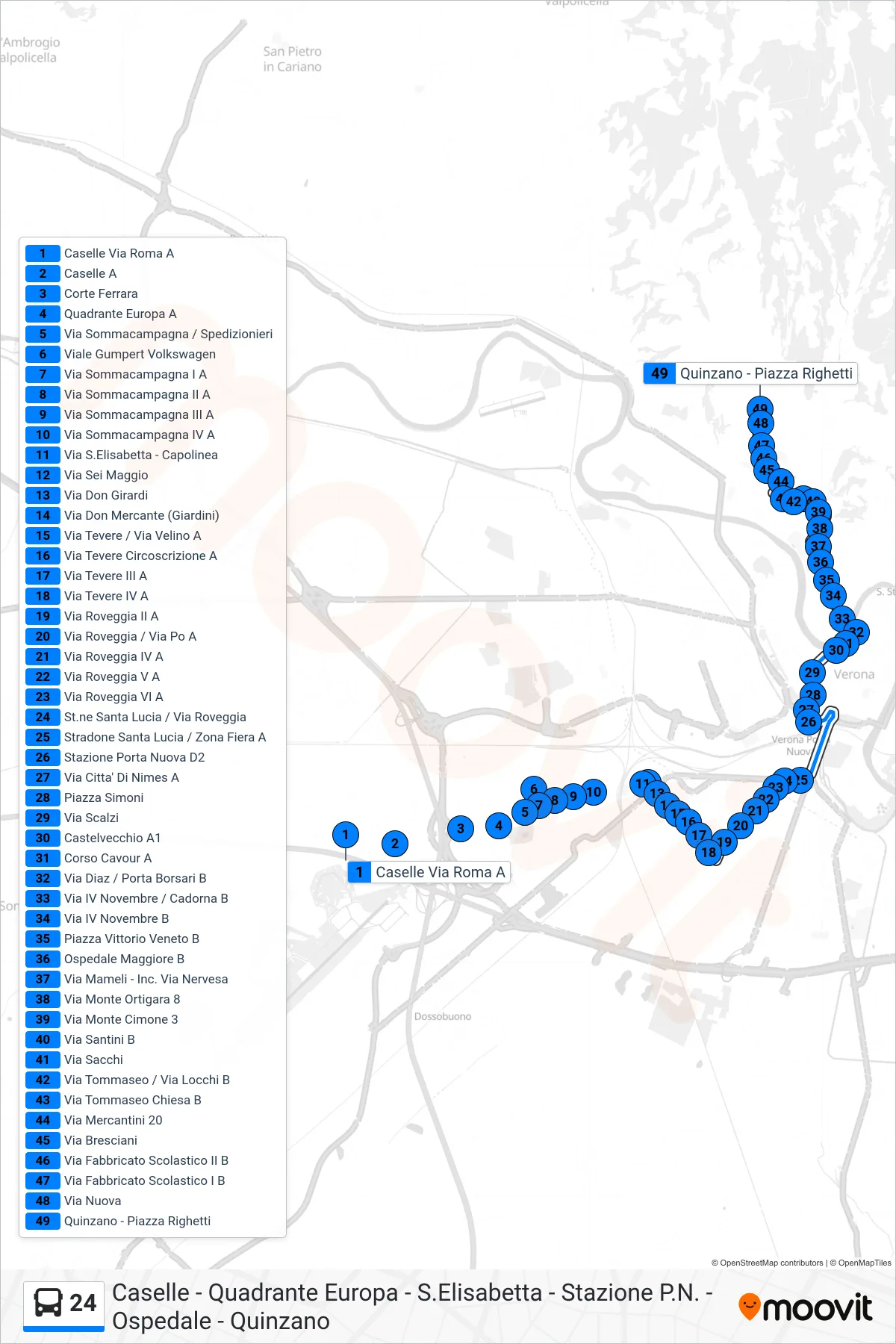 Linea 24 bus (Quinzano) - Percorsi e fermate sulla mappa