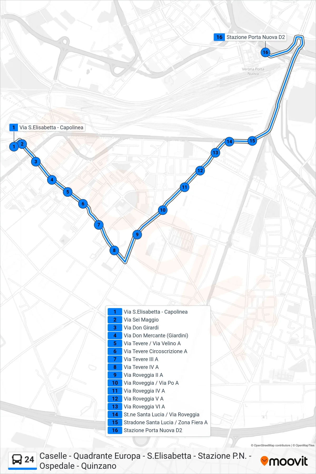Linea 24 bus (Porta Nuova FS) - Percorsi e fermate sulla mappa