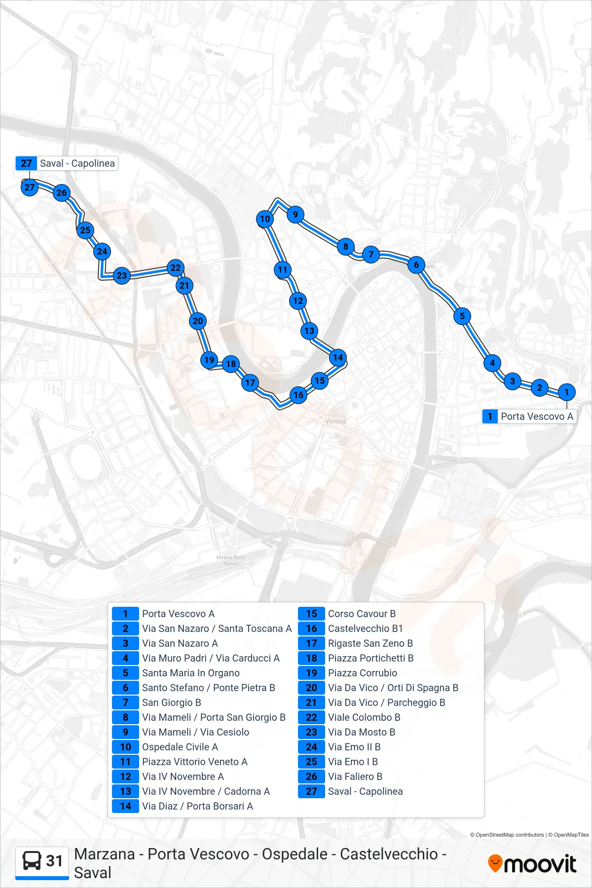 Linea 31  bus (Saval) - Percorsi e fermate sulla mappa
