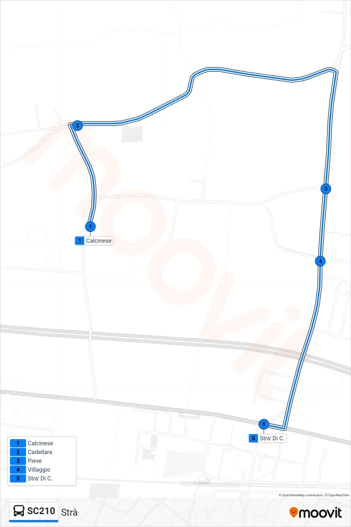 Linea SC210 bus (Strà) - Percorsi e fermate sulla mappa