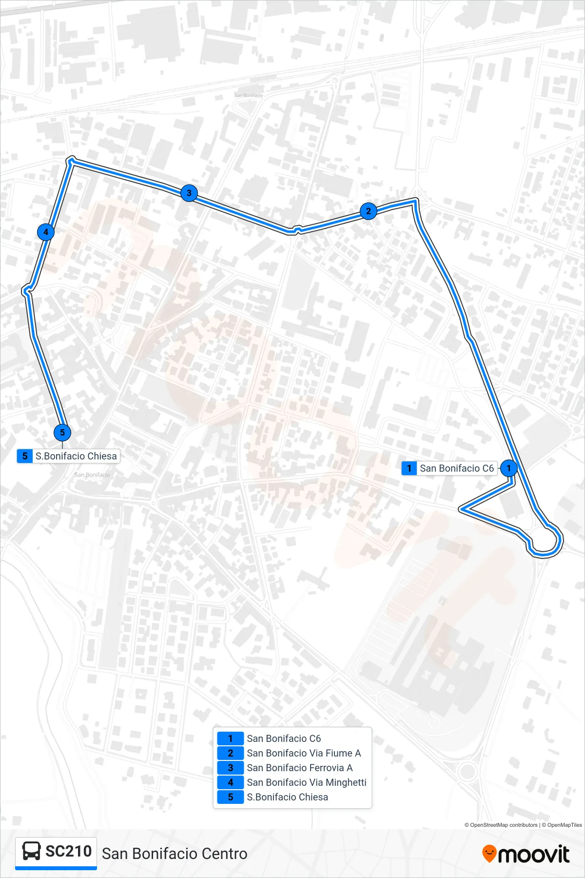 Linea SC210  bus (San Bonifacio Centro) - Percorsi e fermate sulla mappa