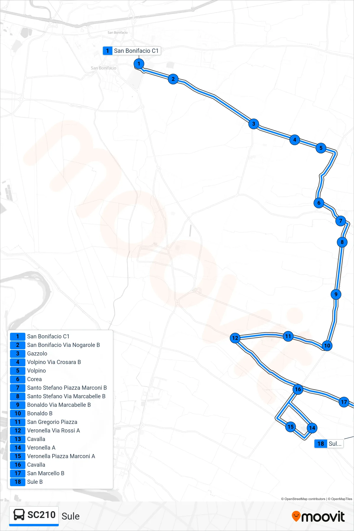 Linea SC210  bus (Sule) - Percorsi e fermate sulla mappa