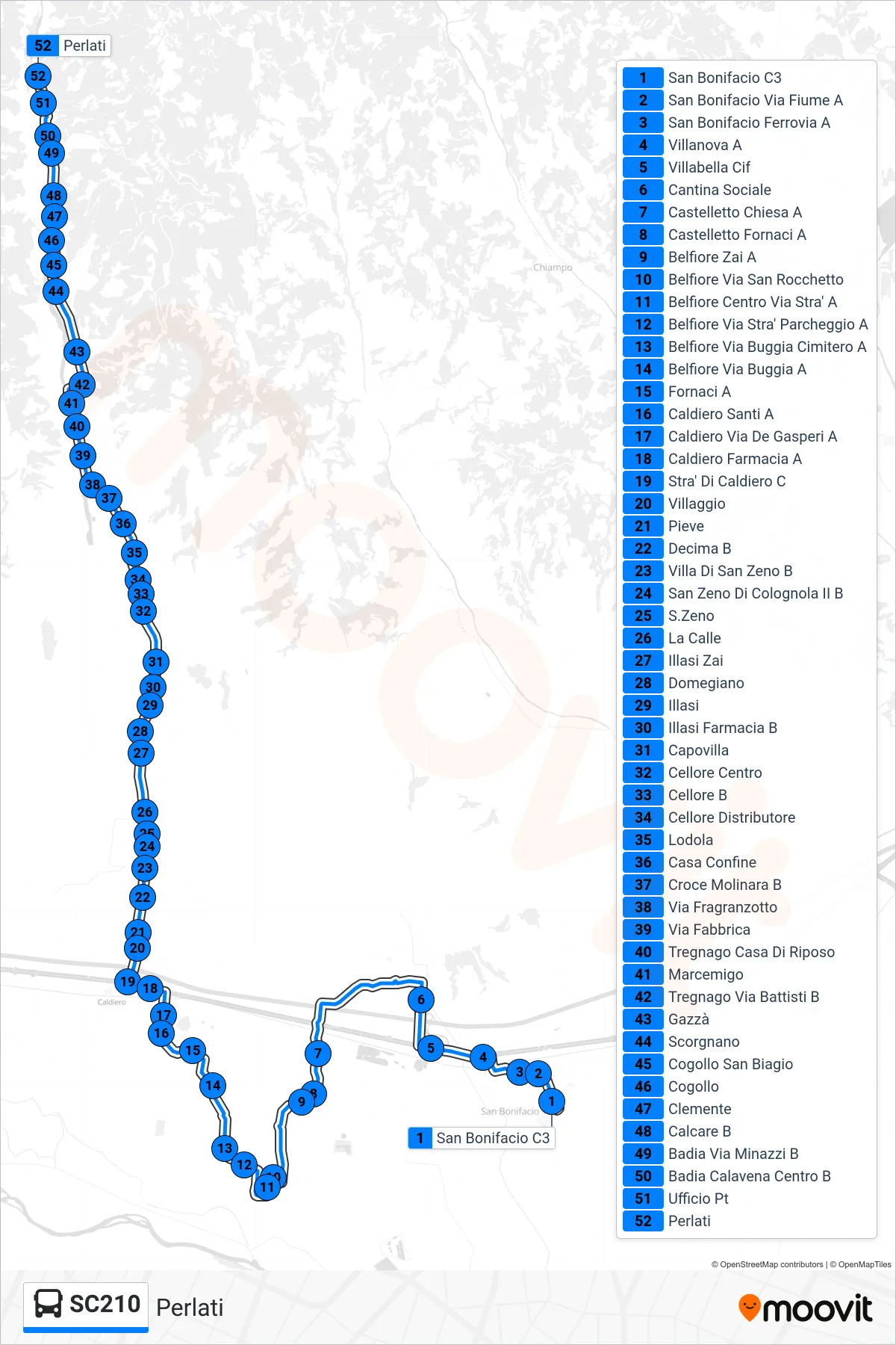 Linea SC210  bus (Perlati) - Percorsi e fermate sulla mappa