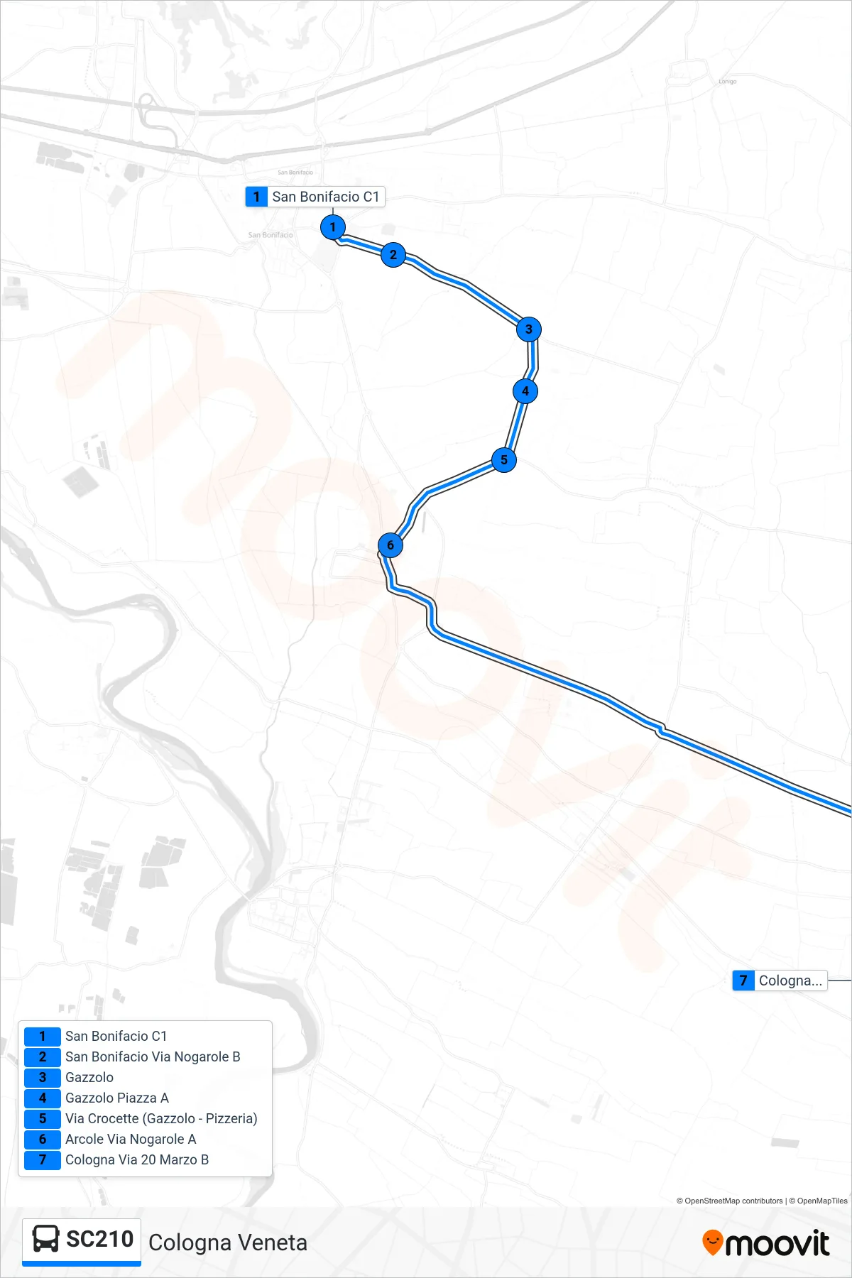 Linea SC210 bus (Cologna Veneta) - Percorsi e fermate sulla mappa