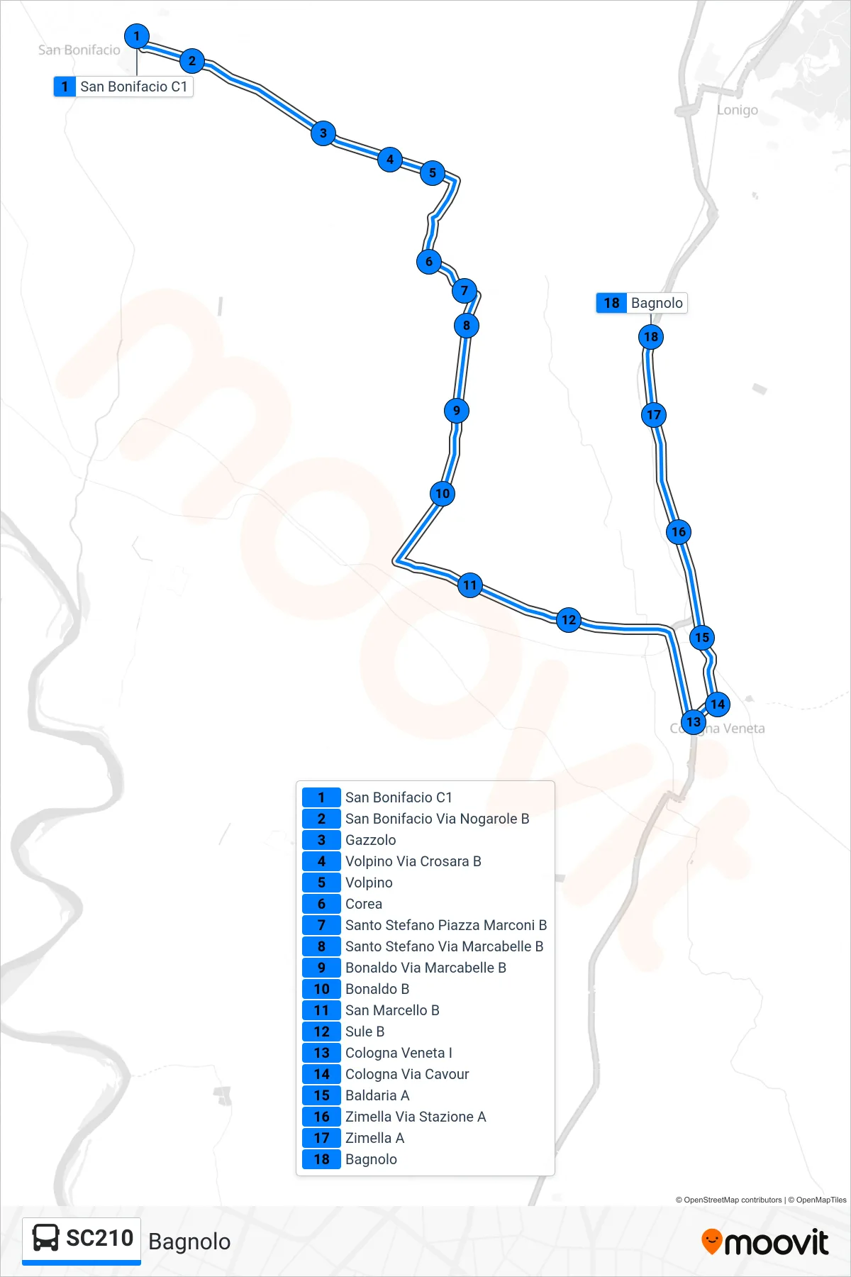 Linea SC210 bus (Bagnolo) - Percorsi e fermate sulla mappa