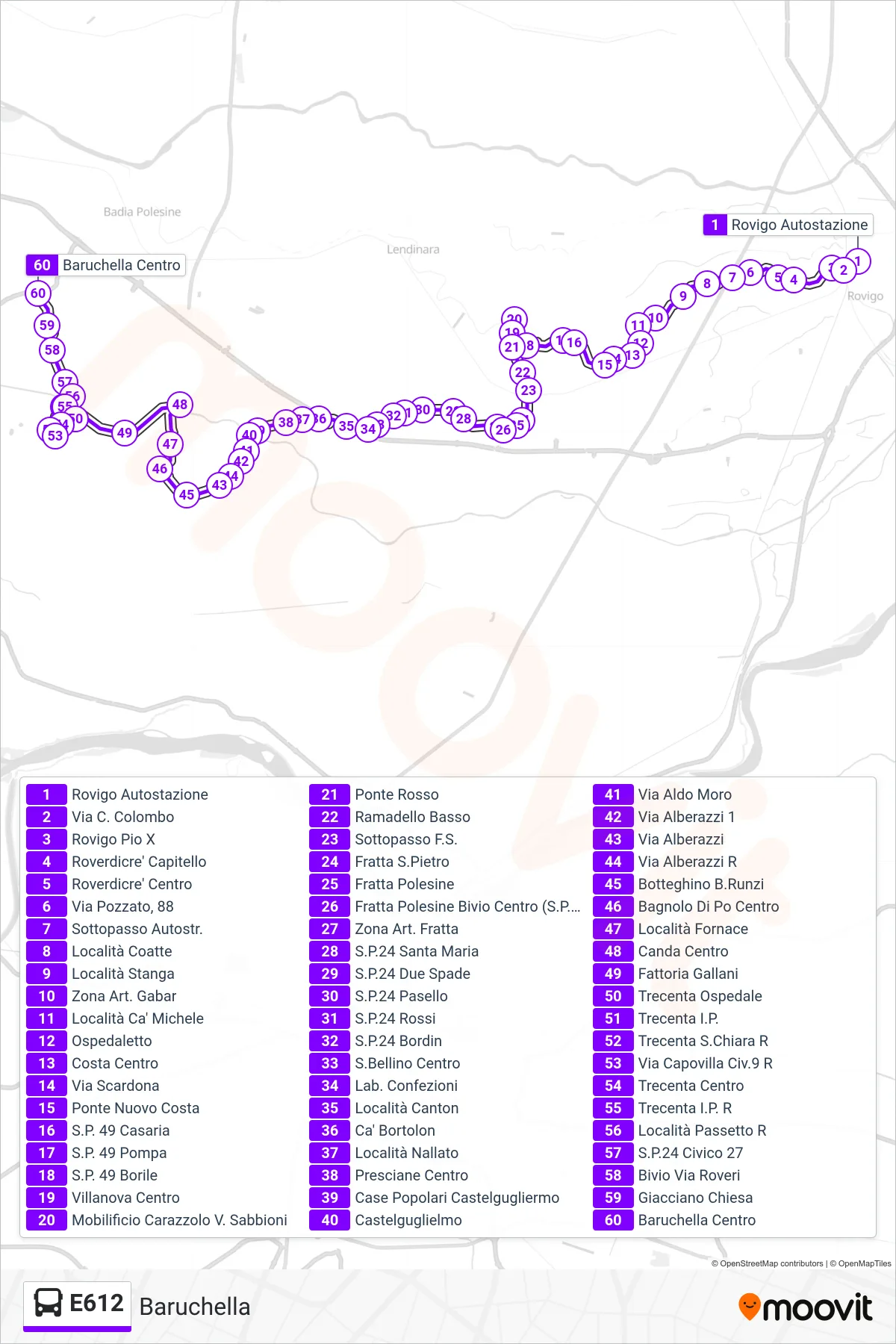 Linea E612  bus (Baruchella) - Percorsi e fermate sulla mappa