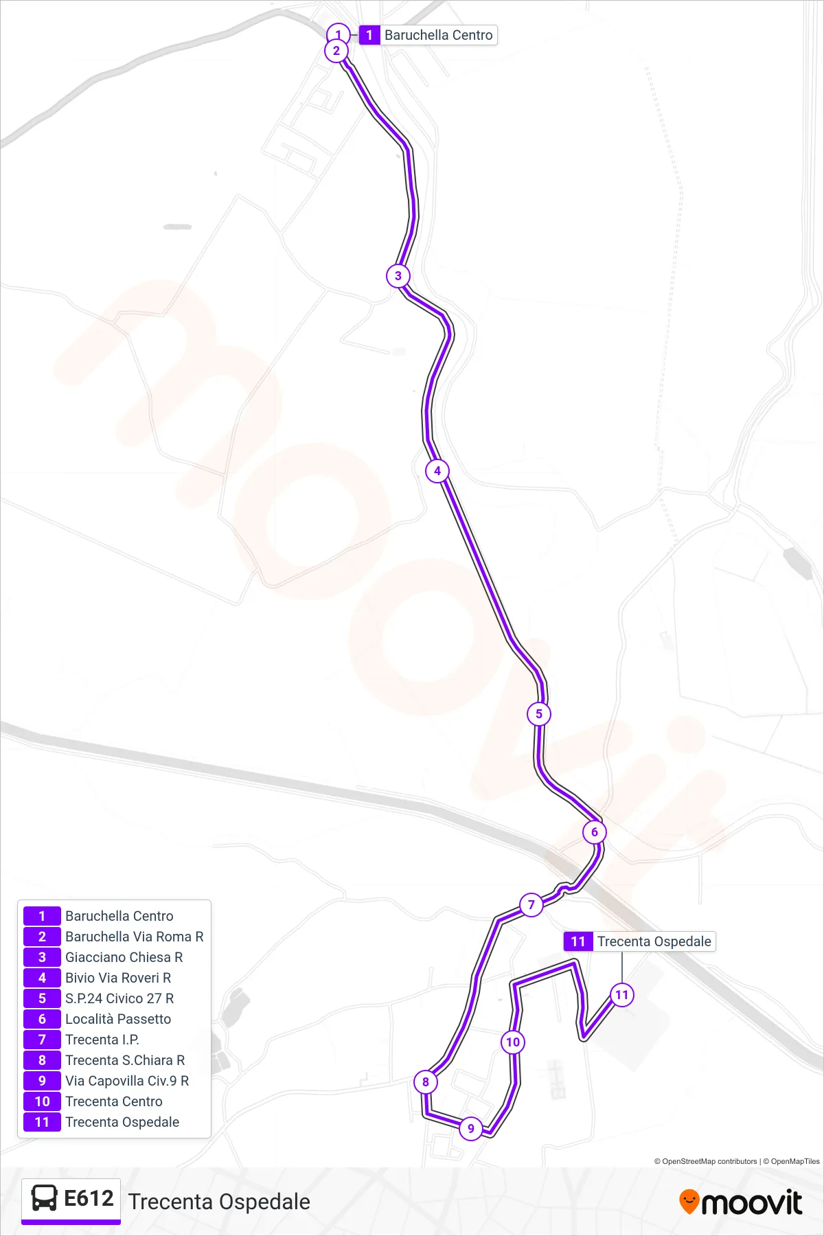 Linea E612 bus (Trecenta Ospedale) - Percorsi e fermate sulla mappa