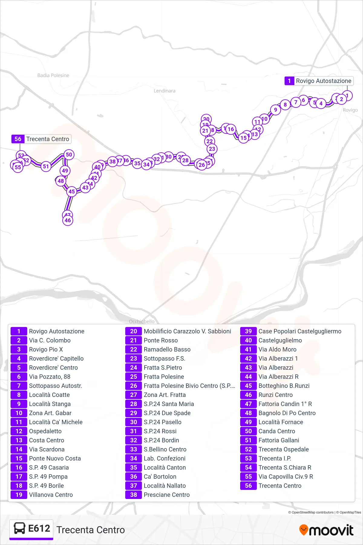 Linea E612  bus (Trecenta Centro) - Percorsi e fermate sulla mappa