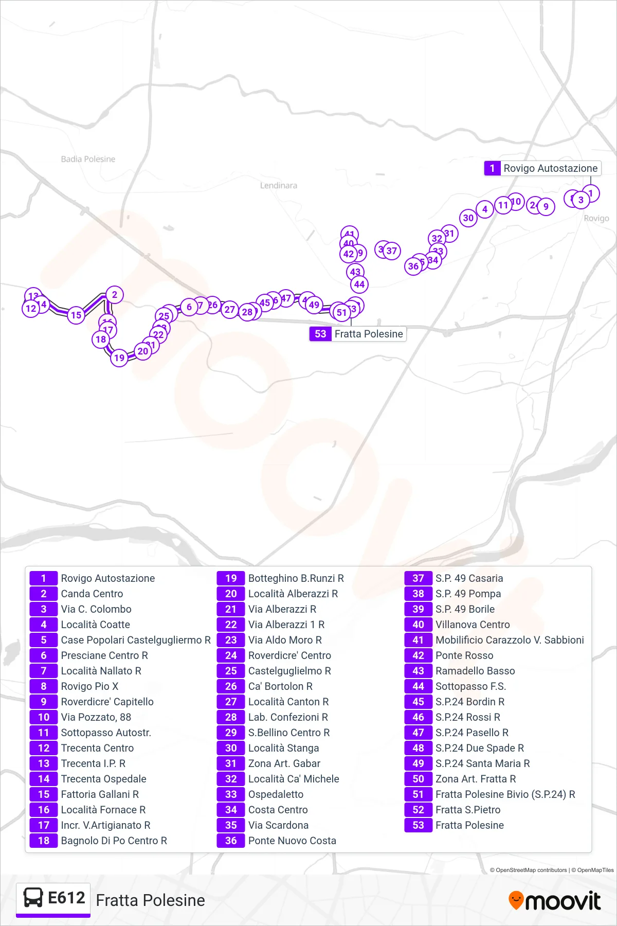 Linea E612  bus (Fratta Polesine) - Percorsi e fermate sulla mappa