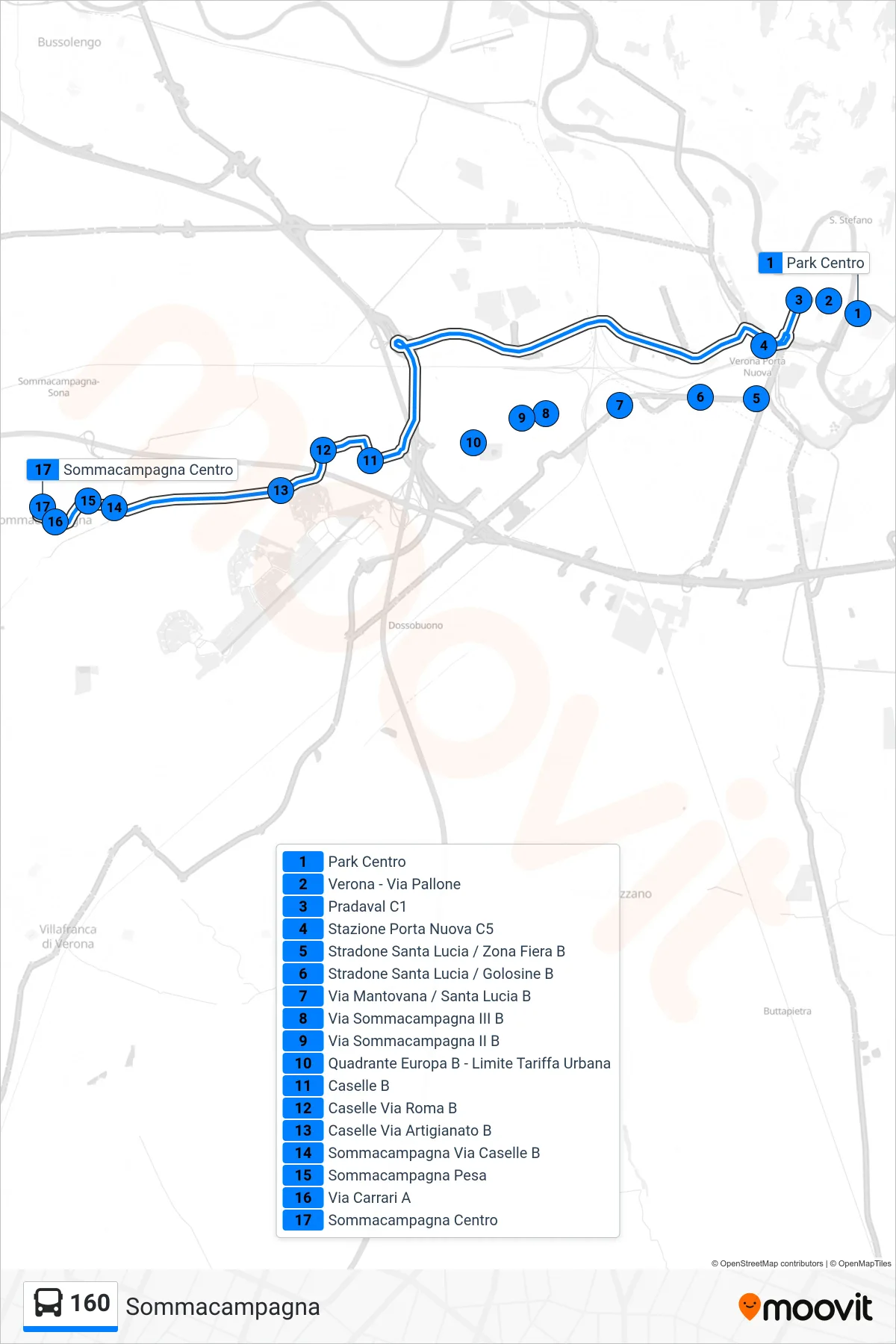 Linea 160 bus (Sommacampagna) - Percorsi e fermate sulla mappa