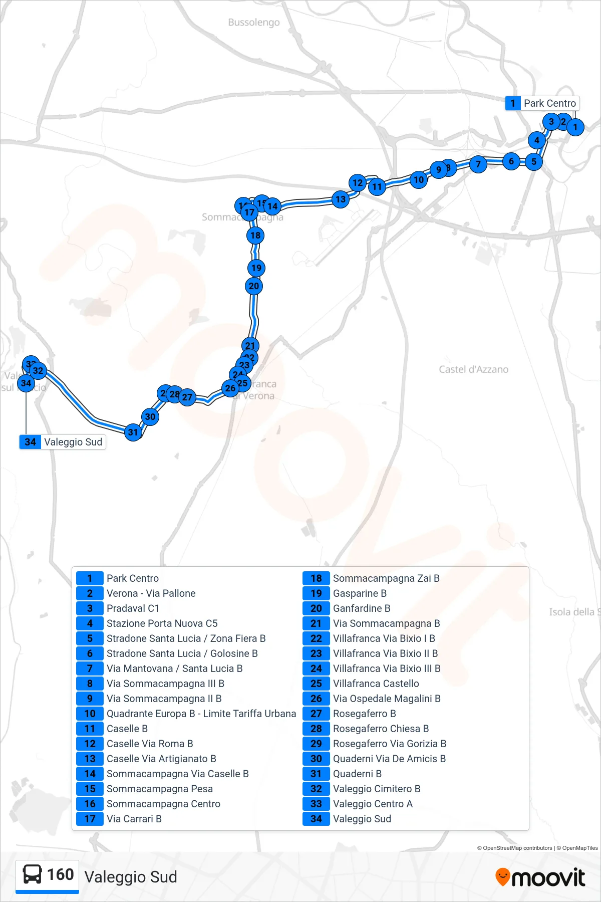 Linea 160 bus (Valeggio Sud) - Percorsi e fermate sulla mappa